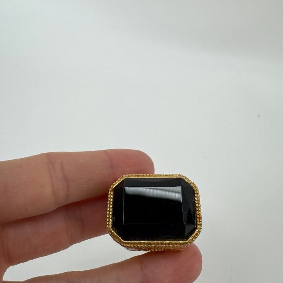 Vtg Florenza Trinket/Pill Box Goldtone w/ Orangeish Color Stone On Lid - Picture 2 of 5